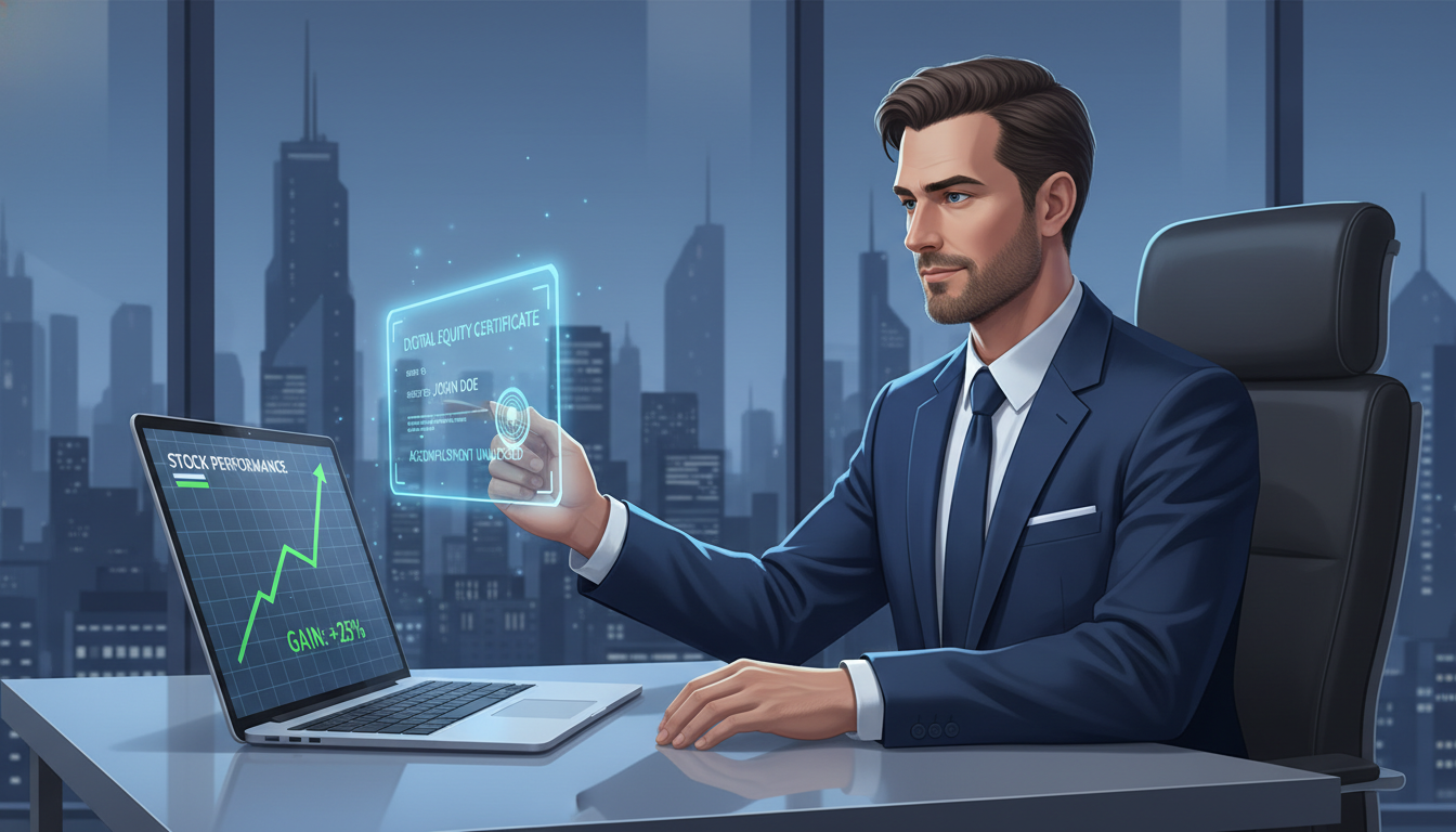 노트북으로 레버리지 ETF 수료증을 발급받고 기뻐하는 젊은 투자자의 모습