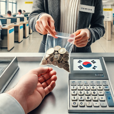 동전을-모아-은행-창구에서-전달하는-남성