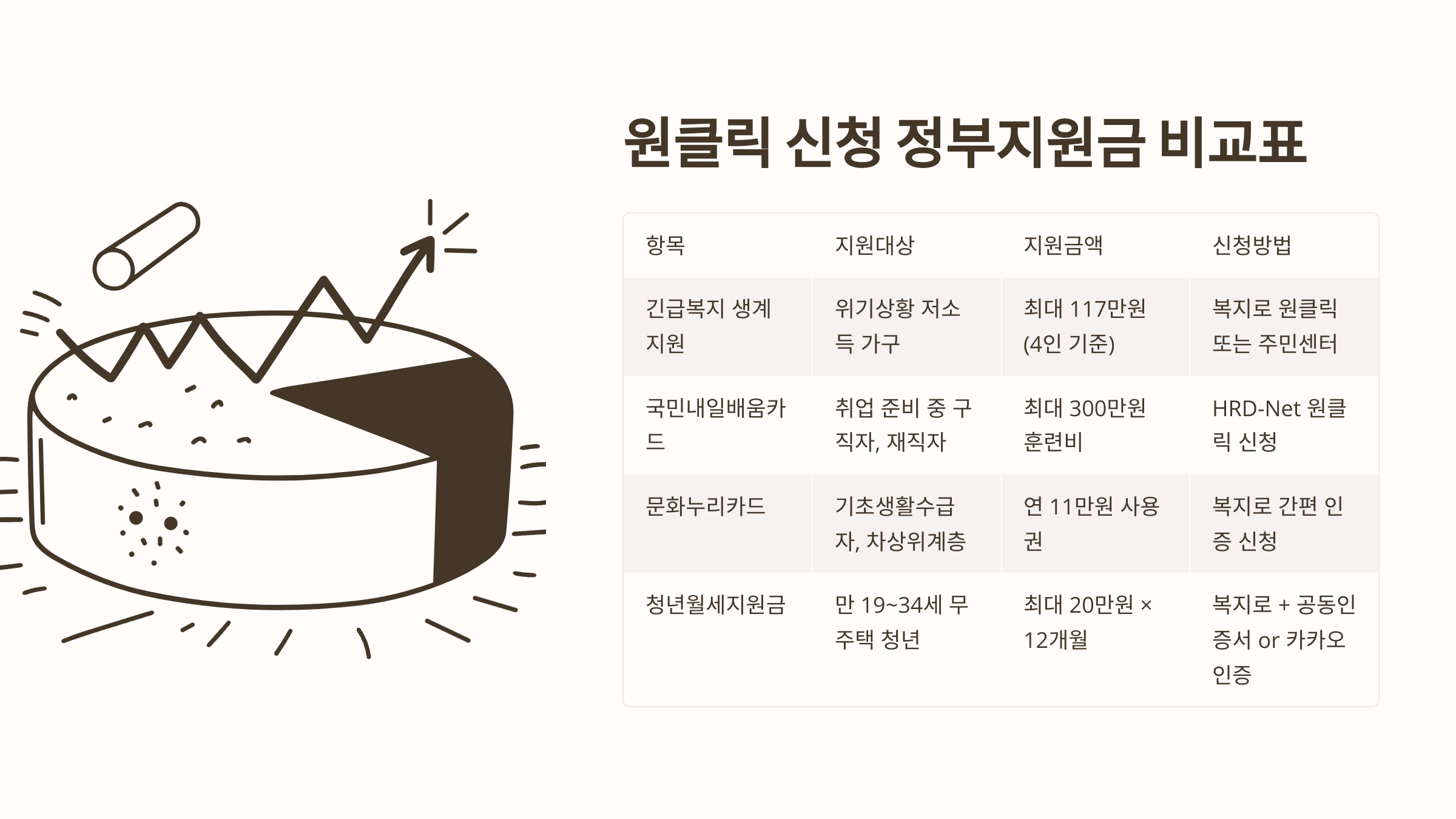 정부지원금 항목별 비교 요약