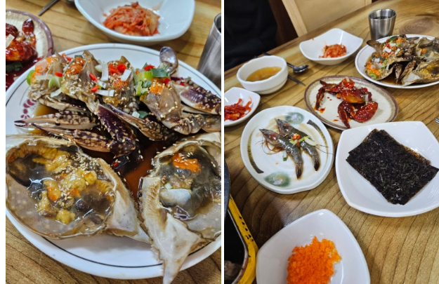 간장게장, 양념게장, 새우장이 차려진 푸짐한 정식 상차림