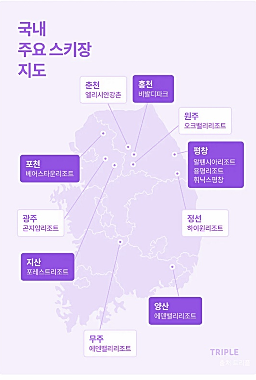 국내 주요 스키장 지도