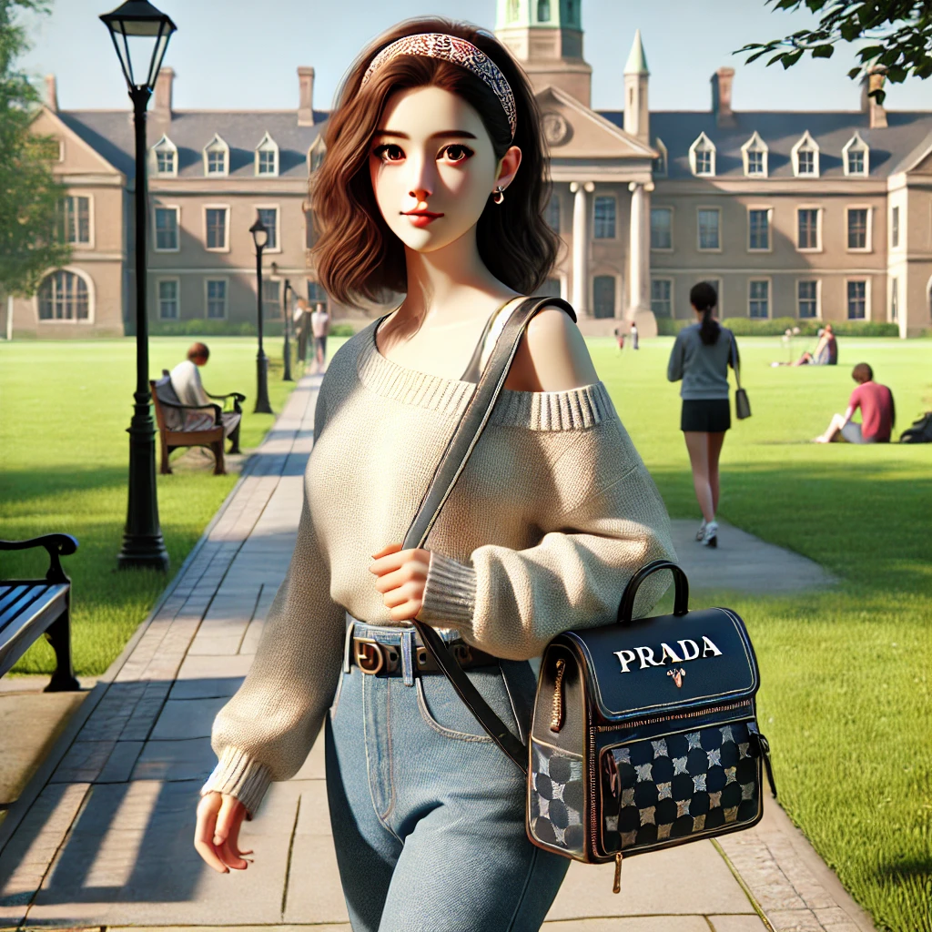 프라다 백팩을 맨 대학생 여자