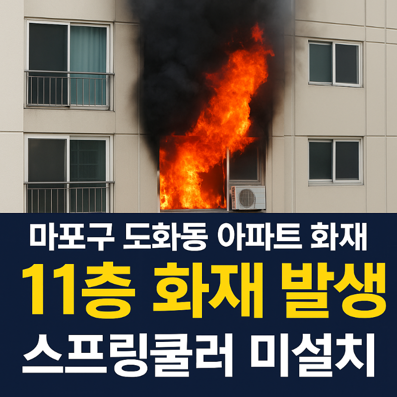 [또 스프링쿨러 미설치] 마포구 도화동 아파트 11층 화재 발생, 40분 만에 진압 완료