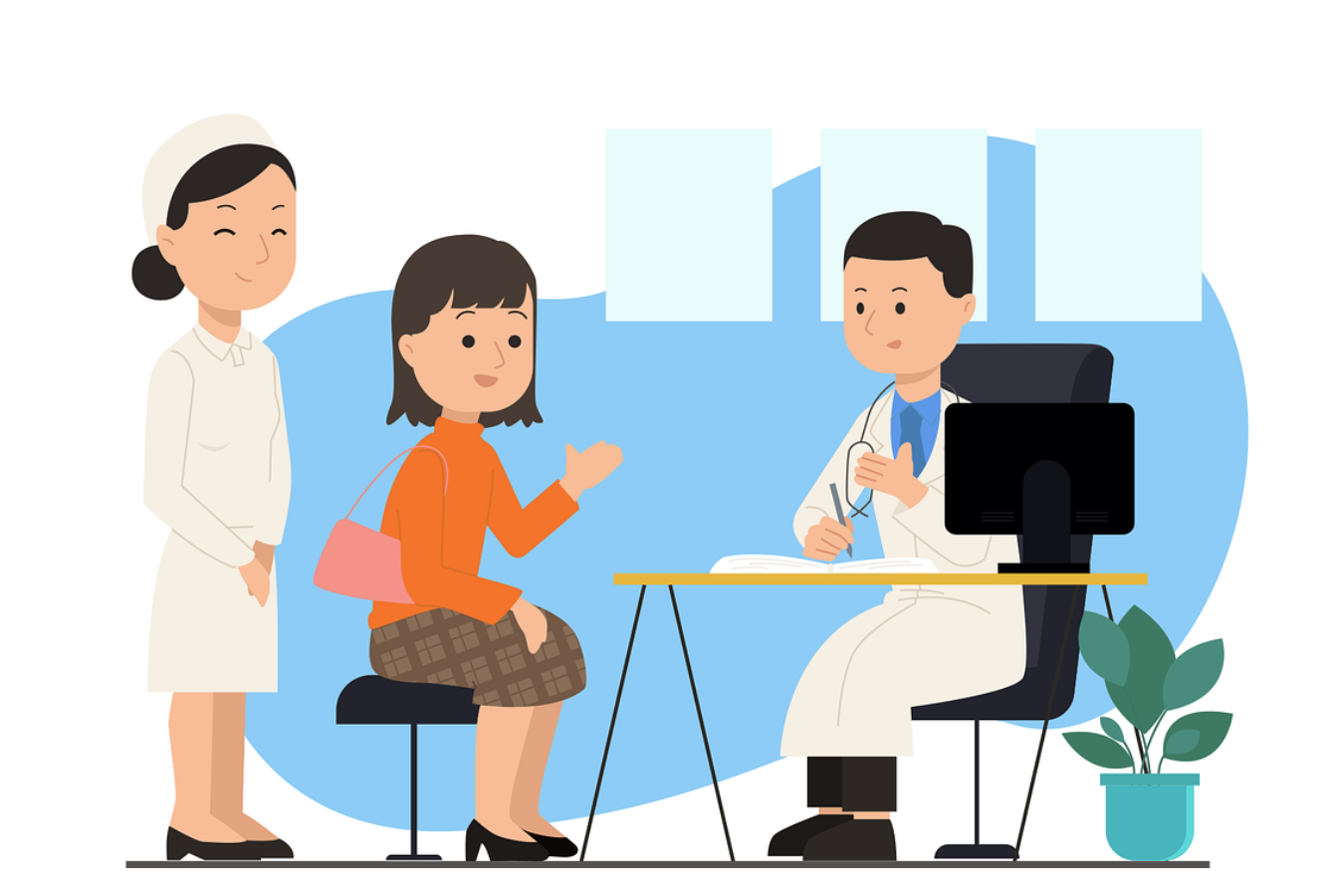국가 건강검진 후 의사와 상담하는 환자와 보호자 일러스트