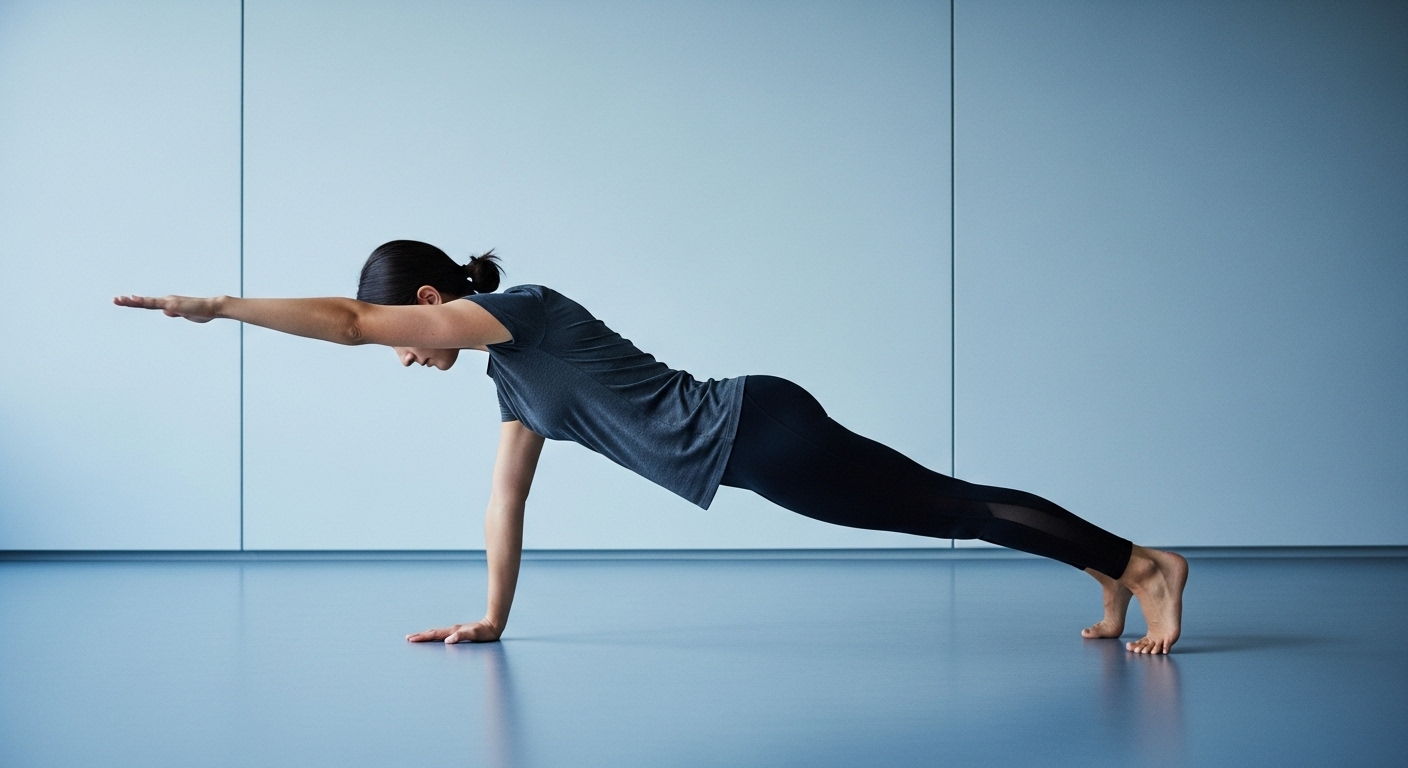 네 발 기는 자세에서 한 팔과 반대쪽 다리를 쭉 뻗어 균형을 잡는 버드독 운동 자세.