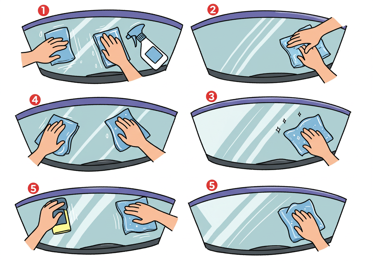 유리창 관리 방법(유막제거, 발수코팅)을 소개하는 이미지