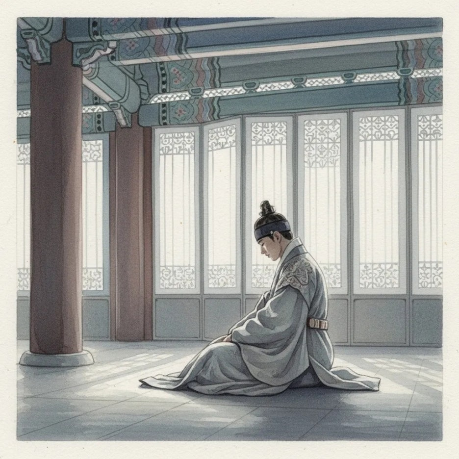 고독하게 앉아있는 어린 왕 단종의 모습