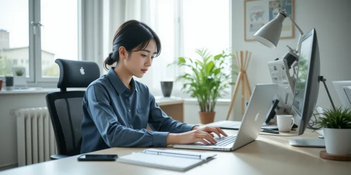 디지털 계정 정리 중인 직장인의 책상 모습