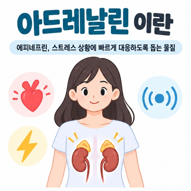 아드레날린 이란 무엇인지 부신과 에피네프린을 함께 보여주는 교육용 이미지