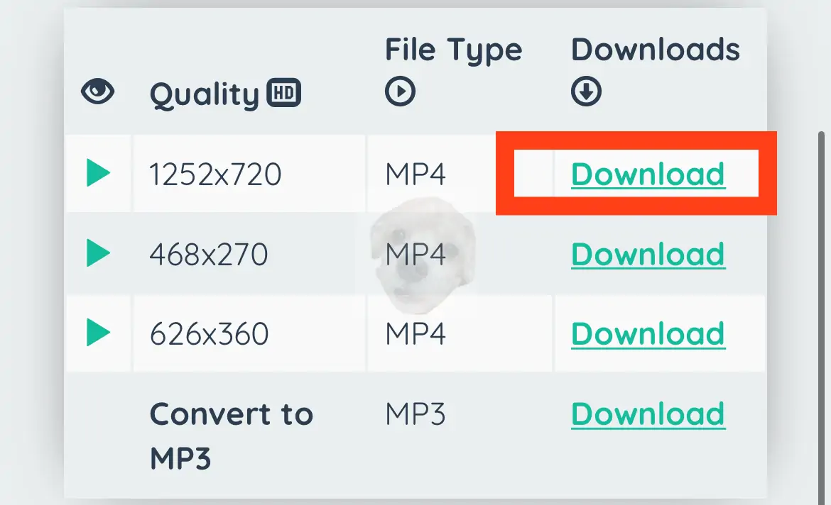 원하는 화질 선택 후 Download 터치