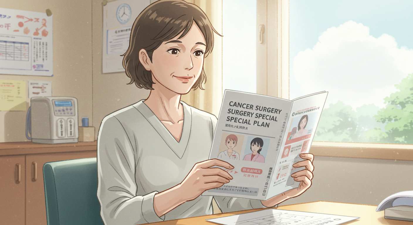 암 수술비 특약 안내서를 보는 여성