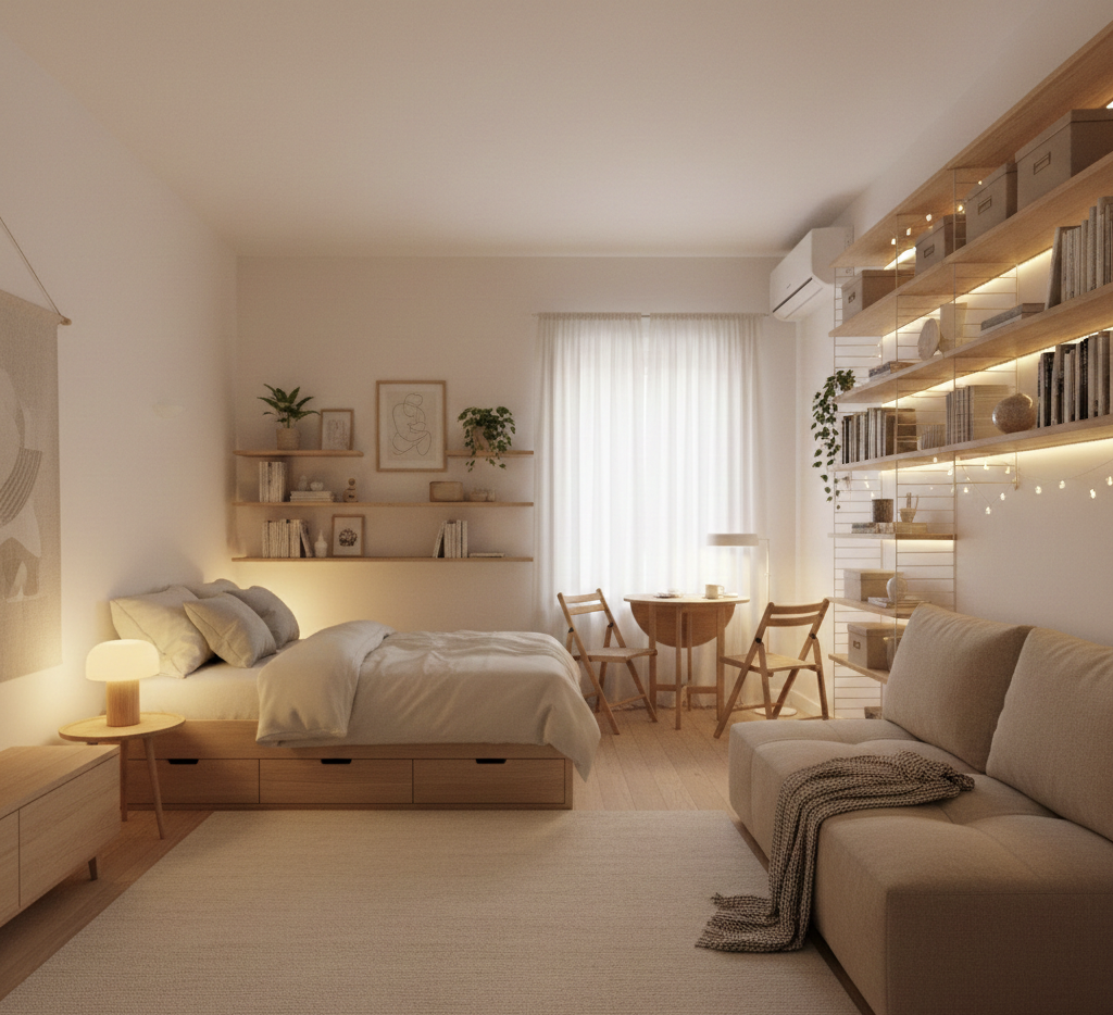 좁은집 감성인테리어 미니멀, 무드등, 공간배치