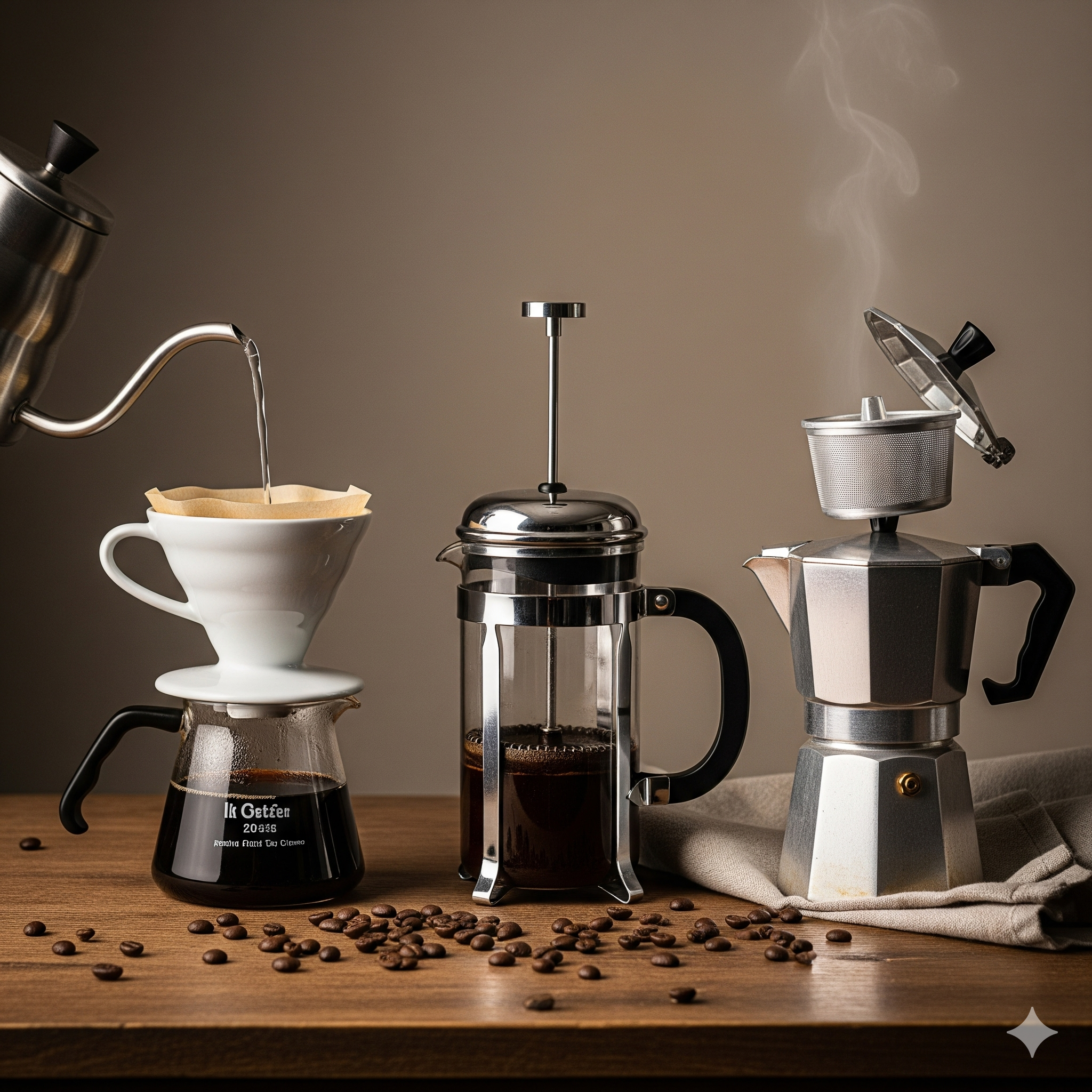 핸드드립, 프렌치프레스, 모카포트 도구 이미지 (이미지 생성:google)