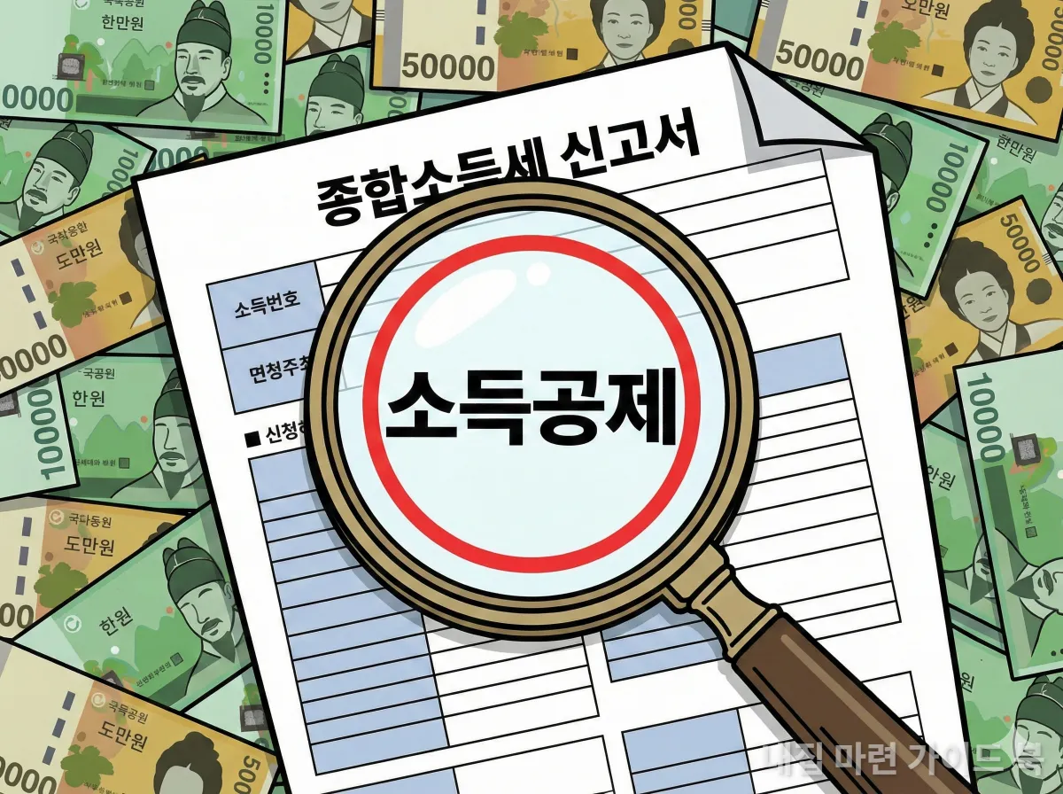 연말정산 소득공제 서류와 한국 원화 지폐 이미지