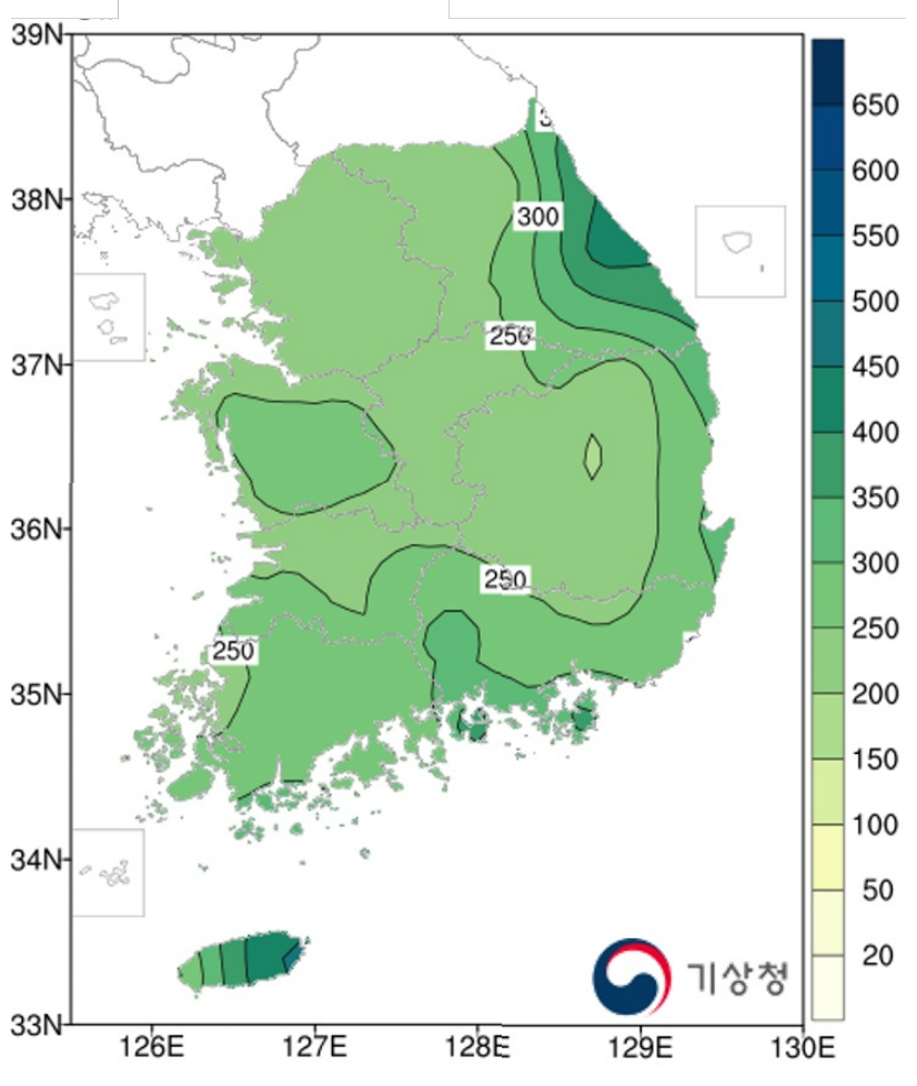 가을 강수량 분포도