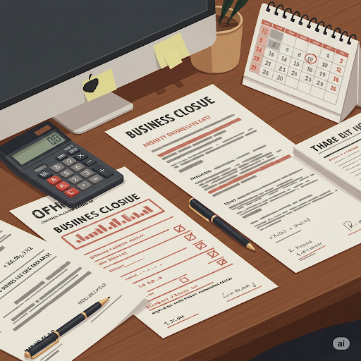 개인사업자 폐업 후 해야 할 세금 신고 절차와 일정을 나타내는 체계적인 일러스트