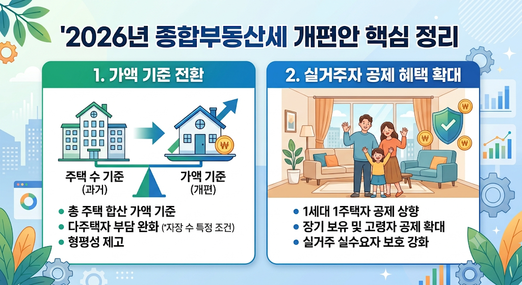 2026년 종합부동산세 개편안 핵심 정리 : 가액 기준 전환과 실거주자 공제 혜택 총정리