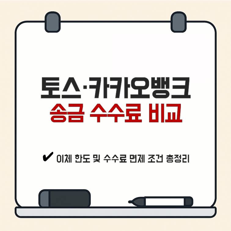 토스와 카카오뱅크의 송금 수수료 및 이체 한도, 면제 조건을 비교한 대표 이미지