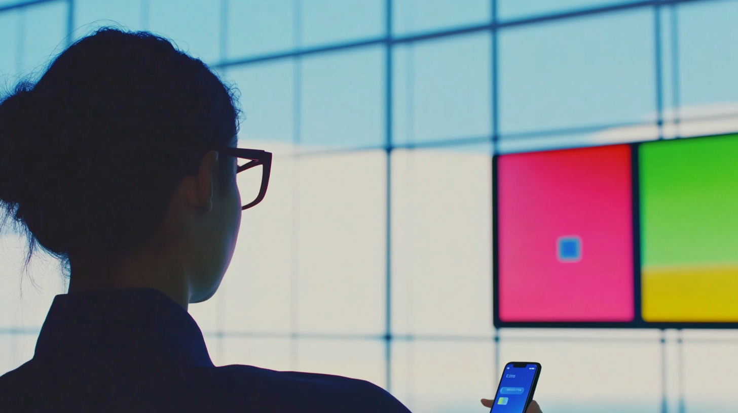 LG의 스마트ThinQ 기술 스크린과 스마트폰 연결성을 보여주는 클로즈업 디테일