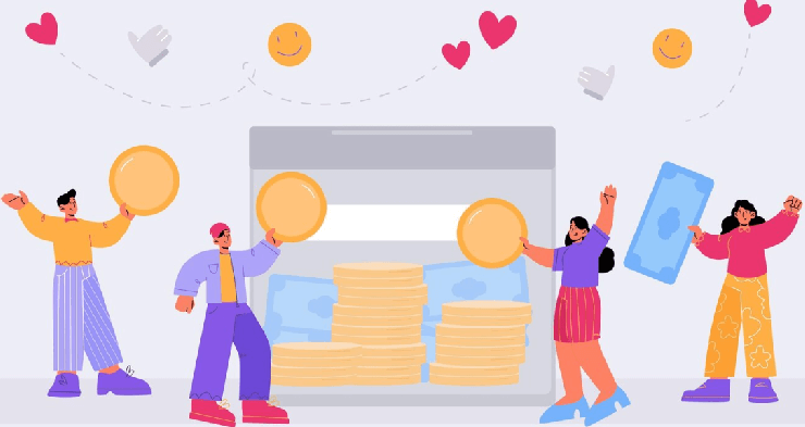 동전을 들고있는 일러스트