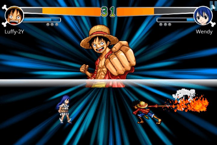 원피스vs페어리테일-1.3게임하기-플레이-루피가-웬디에게-필살기를-사용하여-공격하는-화면