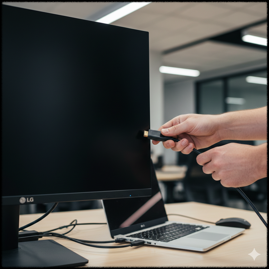 HDMI 케이블 문제로 외장 모니터가 인식되지 않는 모습