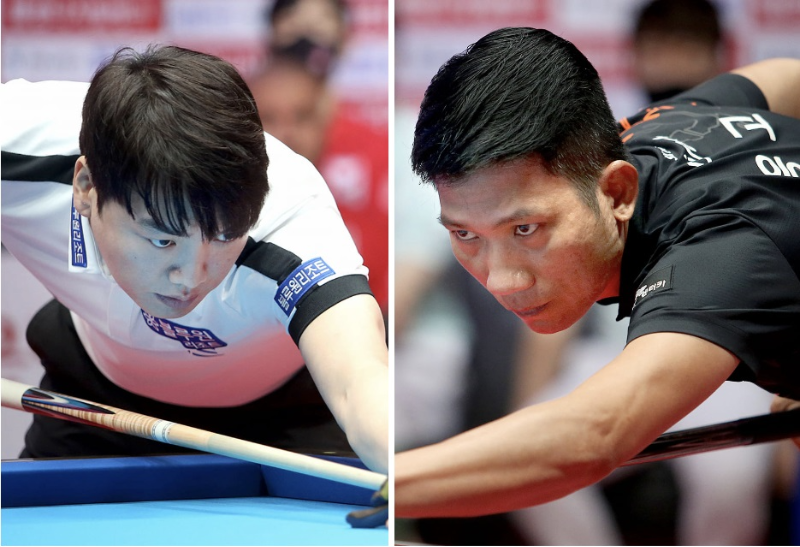 올시즌 PBA 챔피언십 결승전에서 맞붙은 강민구와 응고 딘나이 당구선수
