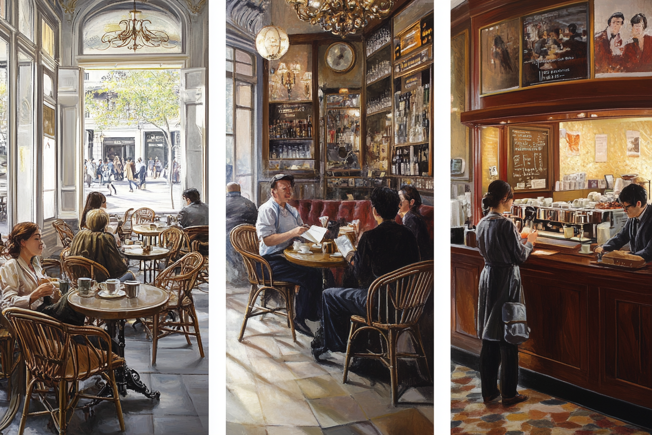 세 나라의 전통적인 카페 공간
