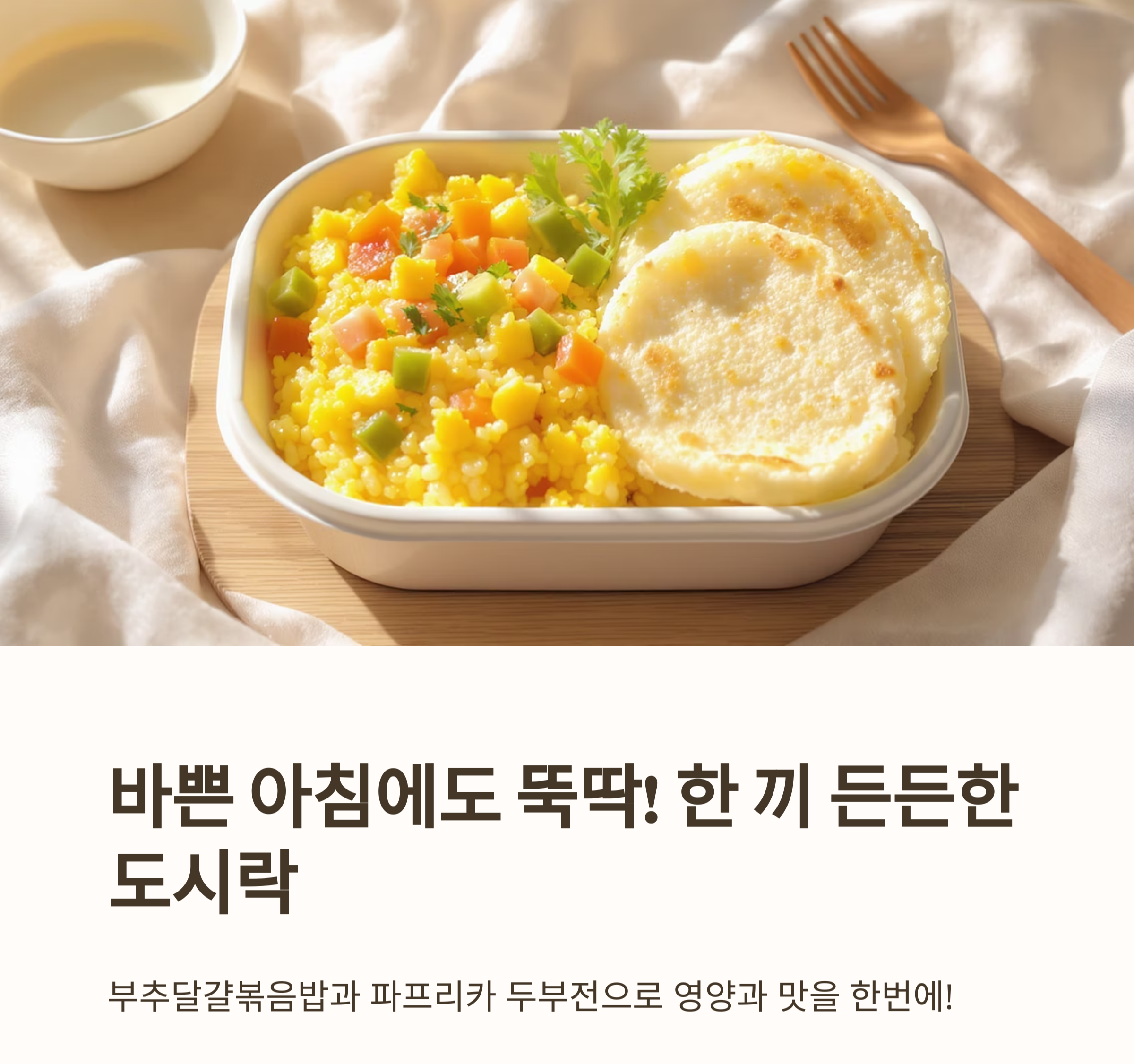 한 끼로 충분한 부추달걀볶음밥과 파프리카 두부전 도시락 만들기