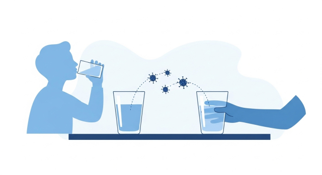 키스&middot;공유 식기 등을 통한 헤르페스 1형 전파 개념 이미지