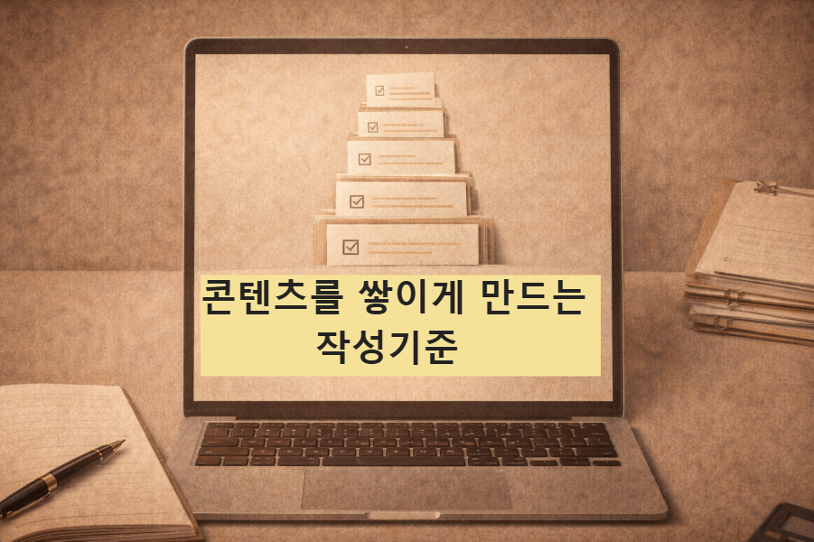 콘텐츠를 쌓이게 만드는 작성 기준을 주제로 한 블로그 대표 썸네일 이미지