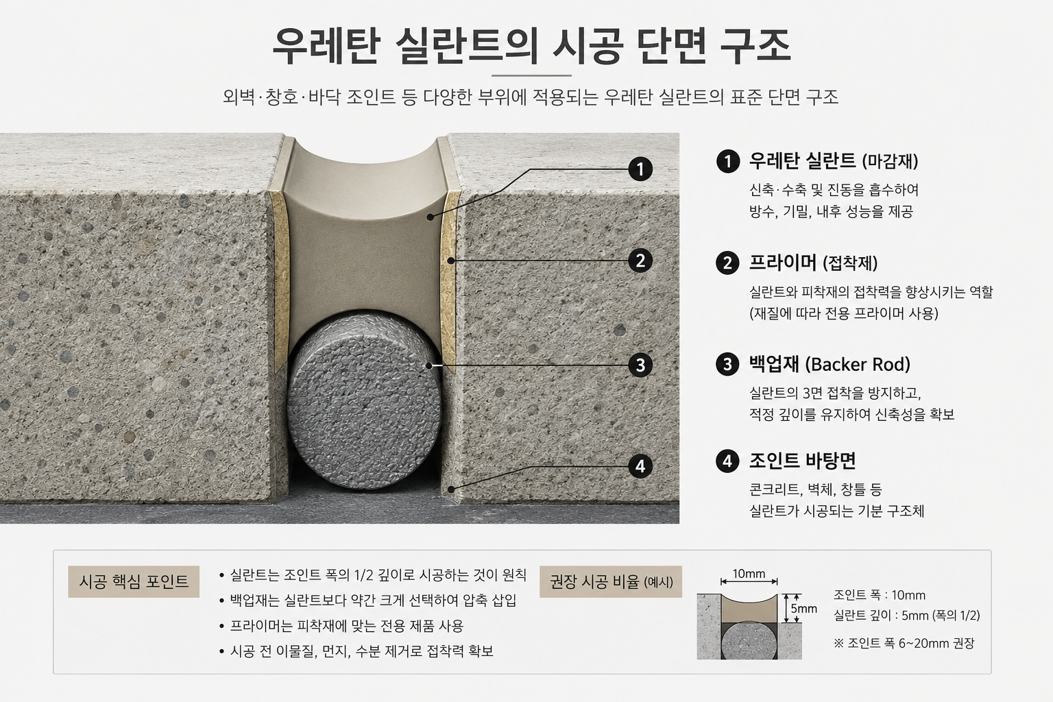 우레탄 실란트의 시공 단면 구조