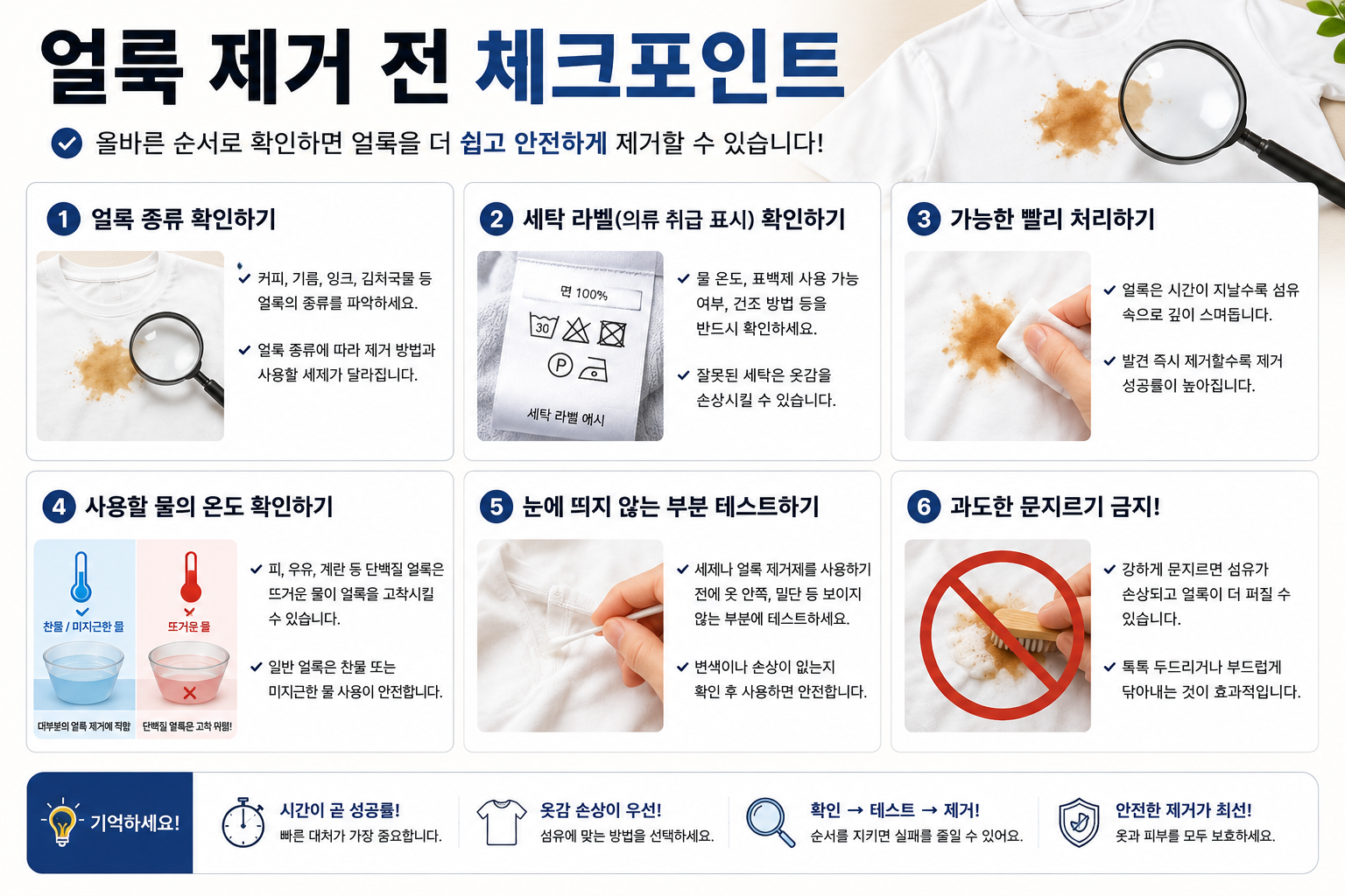 옷 얼룩 제거 전 체크포인트 이미지
