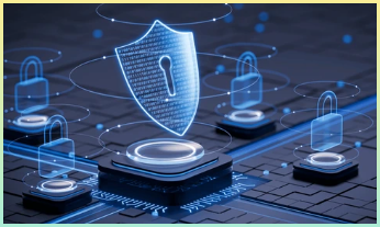 방패, 봏, 자물쇠, 보안 위협을 방어하는 의지가 담긴 이미지