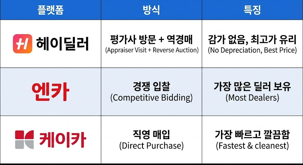 헤이딜러 vs 엔카 vs 케이카