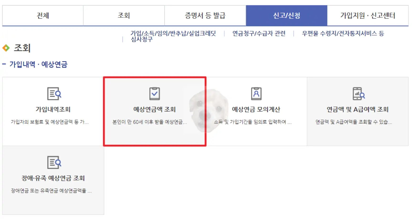 예상연금액 조회 화면