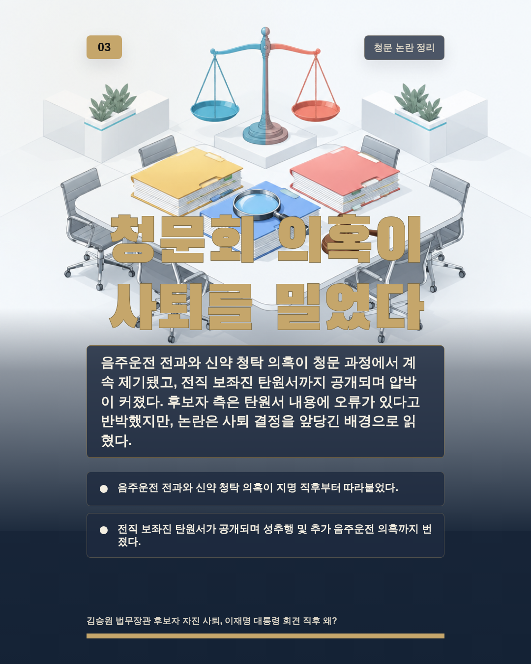 청문회 의혹이 사퇴를 밀었다