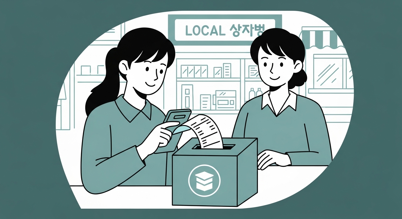 소상공인 점포에서 영수증으로 복권에 응모하는 사람의 모습