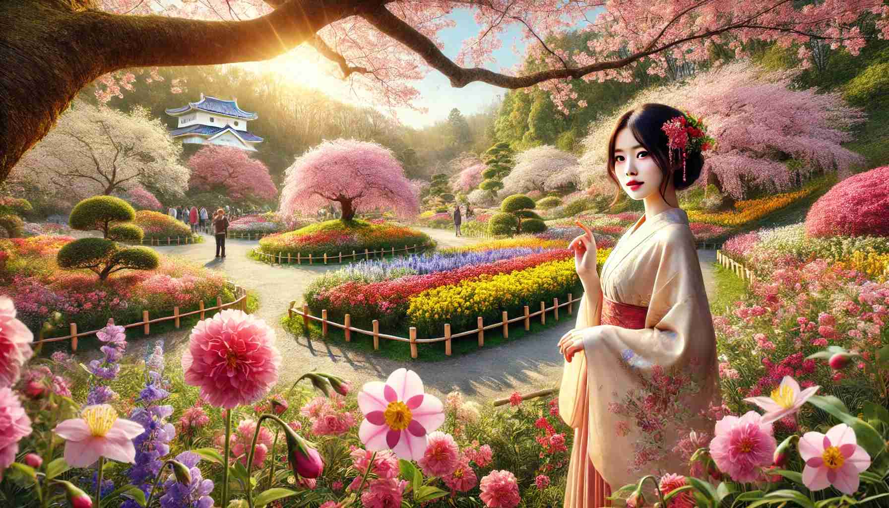 봄 꽃놀이 명소에 있는 여자