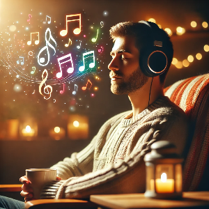 음악을 듣고 있는 관련 사진