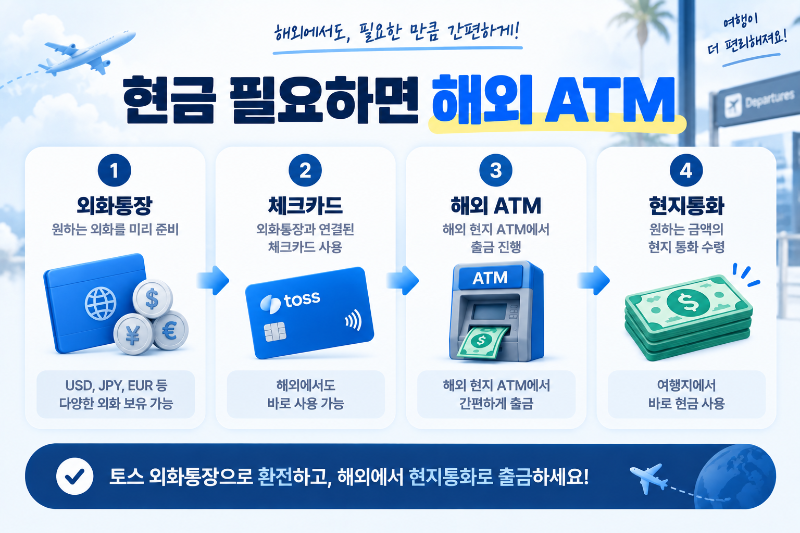토스 외화통장 체크카드 연결 후 해외 ATM에서 현지통화 출금하는 방법