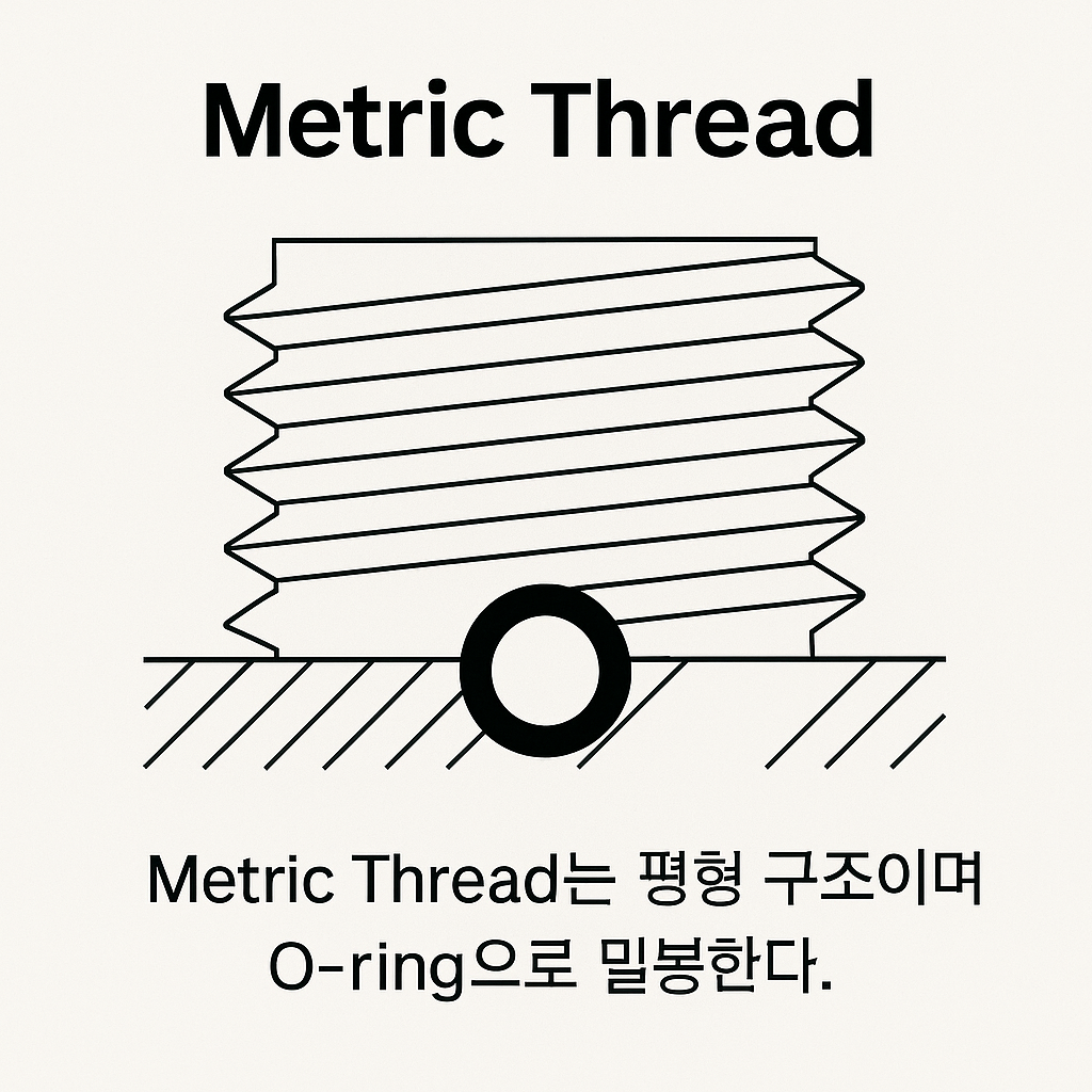 Metric parallel thread structure with O-ring sealing
