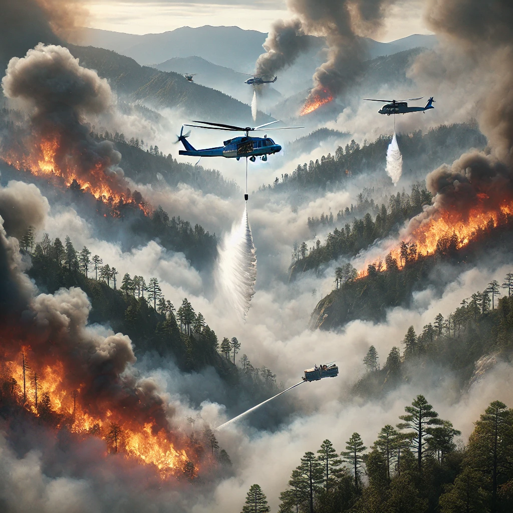 헬기로 불을 끄는 모습