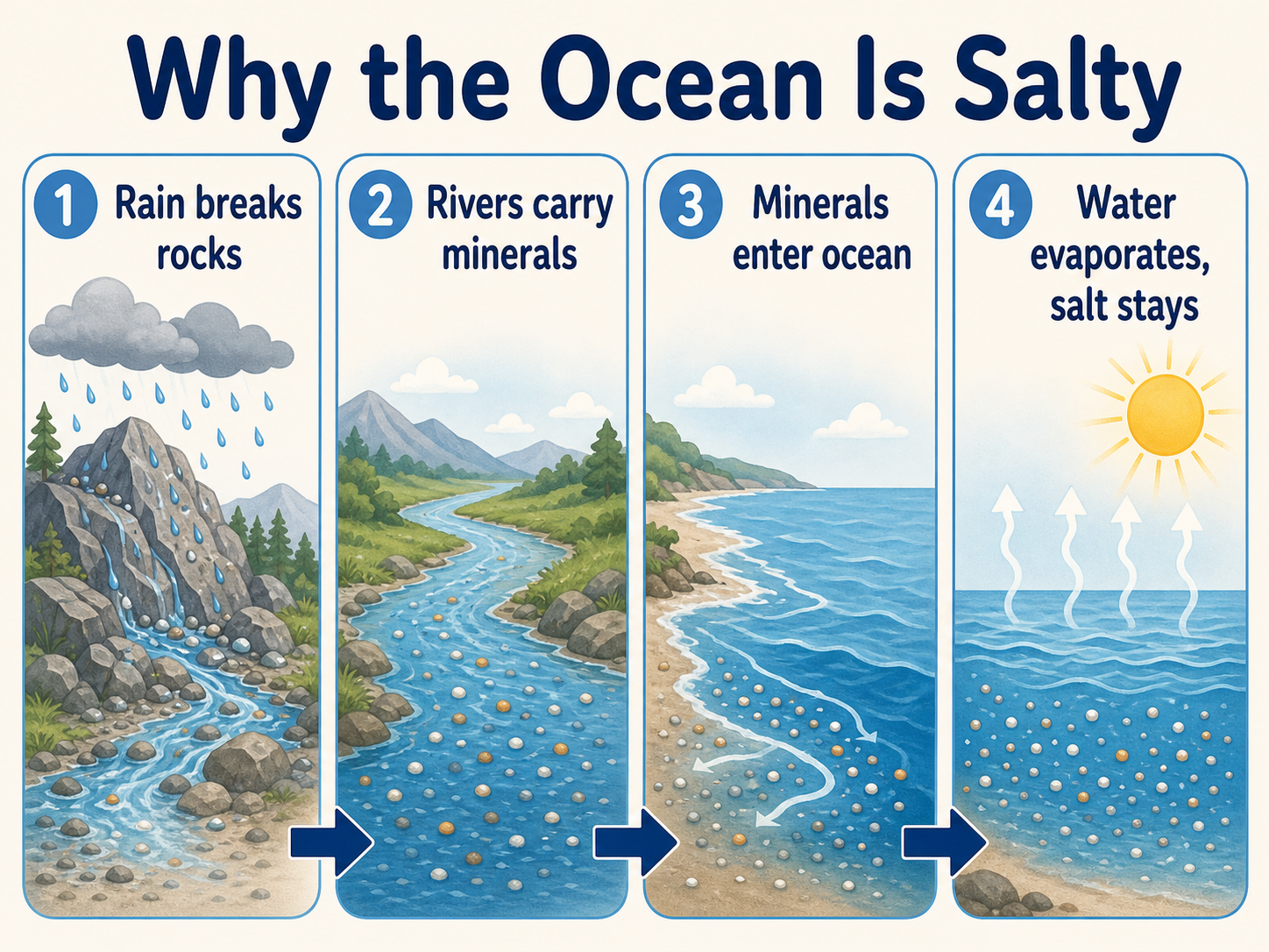 Infographic explaining why the ocean is salty