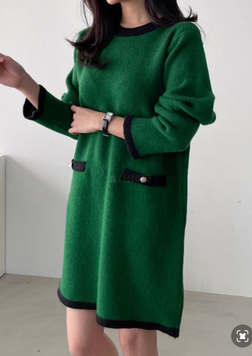 연말모임원피스 크리스마스원피스 녹색 배색 겨울원피스