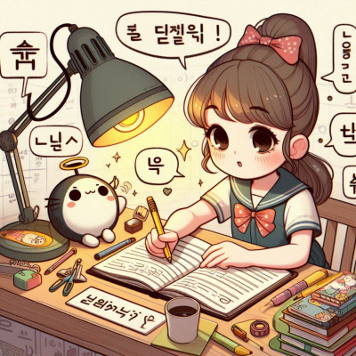 다양한 캐릭터들이 수업을 듣고 필기하는 일러스트입니다.