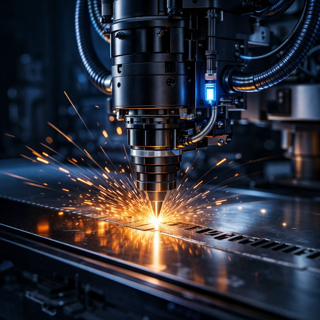APS이노베이션의 핵심 경쟁력인 '레이저 노칭 장비(Laser Notching Equipment)'를 상세하게 묘사한 이미지를 제작했습니다.
이미지 특징:
초정밀 레이저 가공: 이차전지 배터리의 전극 소재(박막)를 고출력 레이저가 정밀하게 절단하는 역동적인 순간을 포착했습니다.
역동적인 시각 효과: 레이저와 금속 소재가 부딪히며 발생하는 선명한 불꽃과 빛의 효과를 통해 장비의 강력한 성능과 가공 속도를 시각화했습니다.
첨단 광학 시스템: 레이저를 제어하는 복잡한 광학 헤드와 냉각 시스템, 센서 등을 디테일하게 묘사하여 장비의 기술적 완성도를 강조했습니다.
산업용 전문성: 어두운 배경에 금속 질감과 조명을 조화시켜 첨단 제조 공정의 전문적인 분위기를 담아냈습니다.