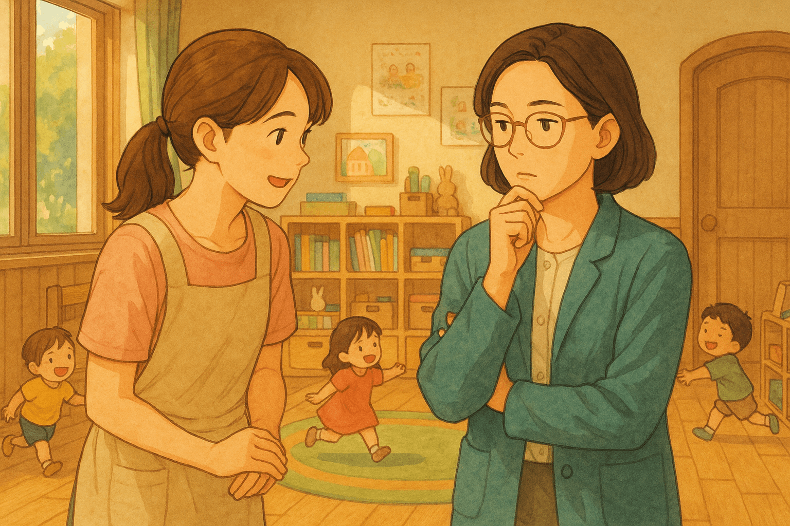 교사의 이야기를 경청하는 원장