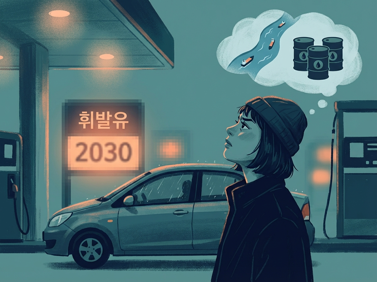 기름값 상승에 우려하는 시민 운전자 일러스트