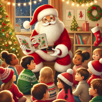 산타할아버지-아이들-카드-읽어주는-장면